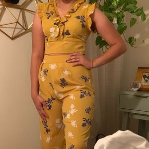 yellow two piece pants set